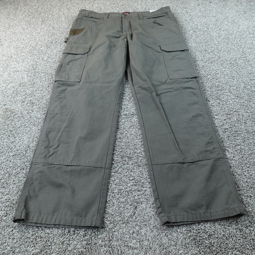 Wrangler Pants Mens 38X30 Gray Workwear Cargo Utility Work Double Knee Relaxed